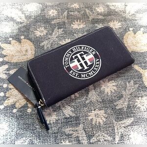 Tommy Hilfiger Navy Canvas Zip Around Wallet with Logo